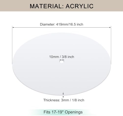 Round Lampshade Diffuser, 16.5" Diameter with 3/8" Center Hole Diffuser Lamp Shade for Drum Style Lampshades Pendants Softening Light, Frosted White Acrylic, Fits 17-19" Openings
