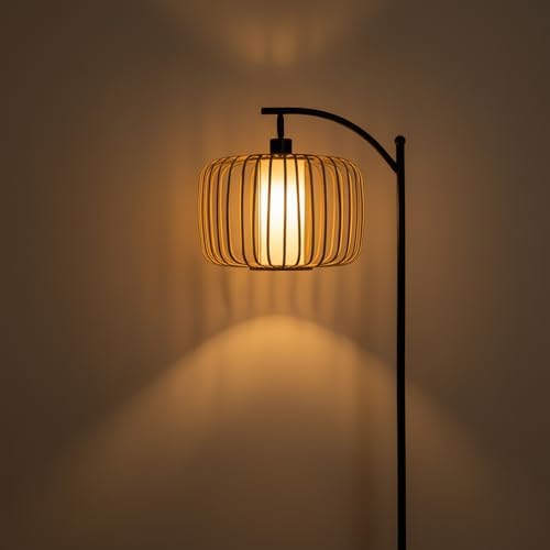 LALISU Standing Floor Lamp for Living Room, Linen Shade Floor Lamp, Brown