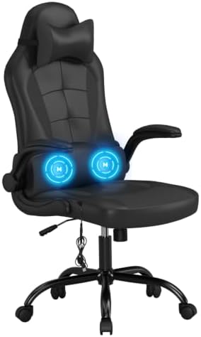 BestOffice Ergonomic Gaming & Office Seat with Lumbar Support, Massage Executive PU Leather Chair - Adjustable Headrest, Swivel Rolling Computer Desk Recliner for Adults Women (Black)