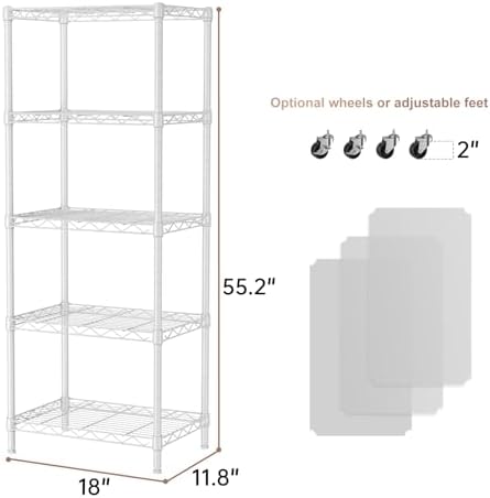 SINGAYE 5 Small Wire Shelves Kitchen Pantry Close Home Organizers and Storage Bathroom Shelf Laundry Room Organization Adjustable Book Metal Garage Shelving Unit
