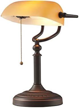 Matted Orange Glass Bankers Desk Lamp with Pull Chain Switch Plug in Fixture