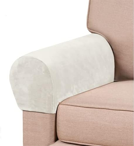 2 Pack Velvet Stretch Armrest Covers - Non Slip Sofa Chair Covers, Soft Elastic Arm Protectors for Living Room Couch, Office Chair, Recliner (White)