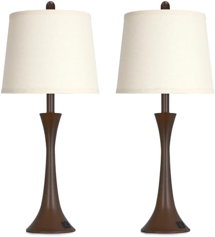 Rinweey 27.5" Table Lamps Set of 2, Touch Bedside Lamps with USB C+A Ports, 3 Way Dimmable Nightstand Lamps for Bedroom, Living Room, Office, Brown Lamp with Beige Lampshade, Bulbs Included