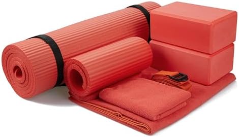 BalanceFrom 7-Piece Yoga Set with 71x24x0.5 Inches Extra Thick Mat and Carrying Sling – Includes 2 Blocks, Stretch Strap, 2 Towels, and Knee Pad for Home, Studio, and Gym Workouts