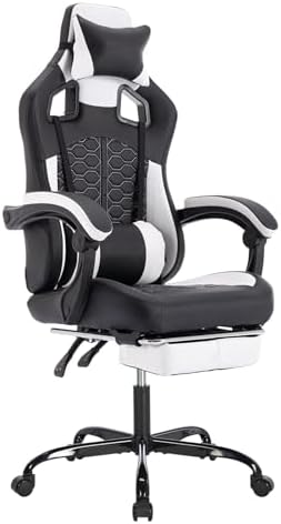 Ergonomic Gaming Chair for Adults with Footrest and Massage, Black