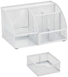 Annova Mesh Desk Organizer Office with 7 Compartments + Drawer/Desk Tidy Candy/Pen Holder/Multifunctional Organizer (White)