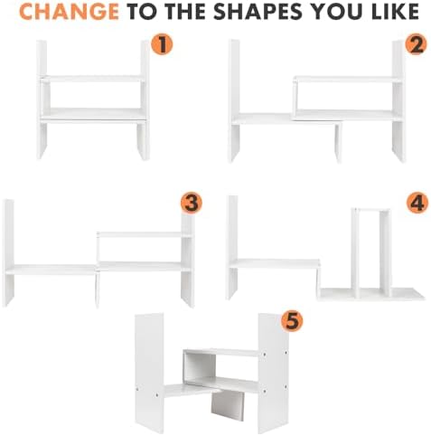 ShellKingdom Desk Shelf Organizer, Desktop Shelves, Adjustable Desktop Corner Shelf, Bookshelf Storage Rack and Cubicle Decor for Desk, Tabletop, School, Office, Dorm Desk Organizer - White