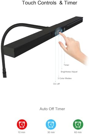 Piano Light for Upright Piano,Wide Illumination Covering Music Sheet 88 Key LED Piano Lamp for Grand/Digital Pianos,Dimmable Desk Lamp 3 Color Modes,Gooseneck,Timer,Eye Care Music Stand Light Black