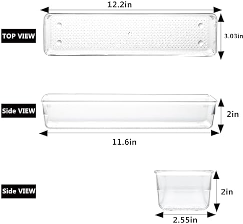 6 Set Clear Plastic Junk Drawer Organizer Vanity Curlery Utensil Makeups Organizer for Kitchen 12'' X 3''