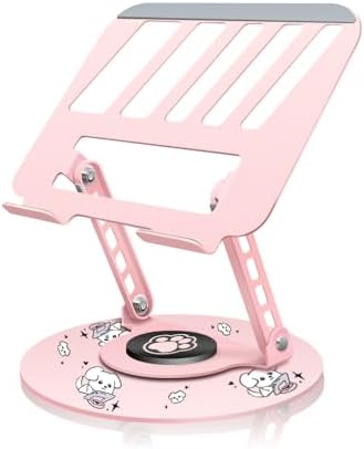 Upgraded Pink Swivel Laptop Stand - 360° Rotating Base & Foldable|Cute Dog Patterns for Healing Vibe|Fits MacBook & 13-15" Laptops|Ideal for Desk Work,Office,Travel,Home,Painting