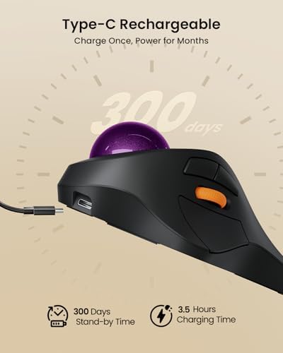 ProtoArc EM03 NL Wireless Bluetooth Trackball Mouse, Finger Control, Purple