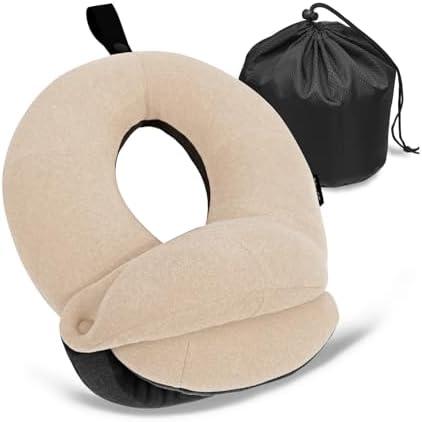 BUYUE Kids Travel Pillows for Airplane, Memory Foam 360° Head Support Sleeping Essentials for Long Flight, Skin-Friendly Soft Neck Pillow for Traveling in Car Seat, (Small, Beige Grey, 40-90 lbs)