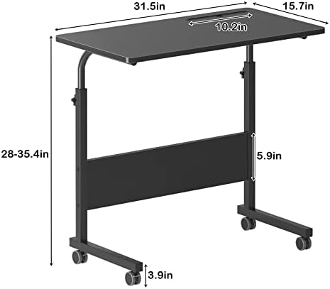 DlandHome 31.5 Inches Rolling Desk with Wheels Adjustable Height, Black