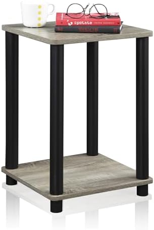 Furinno Modern Toolless 2-Tier Square Side Table, Open Shelf, Grey Oak