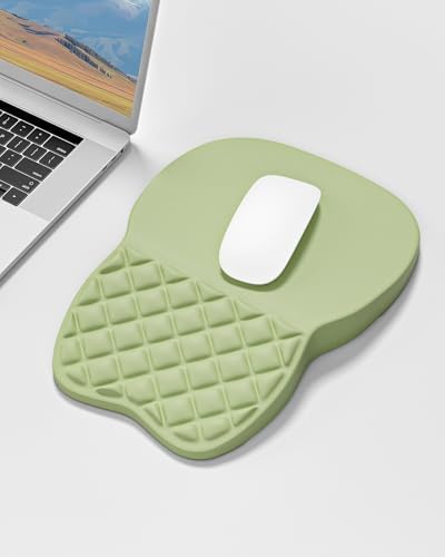 Auhoahsil Ergonomic Mouse Pad with Wrist Rest, Comfortable Slope Computer Mouse Mat with Wrist Support, Memory Foam Filling, Non-Slip Silicone Base, Pain Relief for Gaming Work, 8" x 12", Light Green