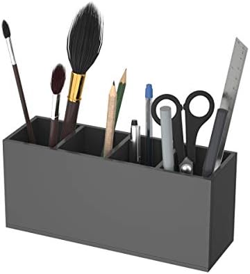 NIUBEE Acrylic Pen Holder 4 Compartments, Black Pencil Organizer Cup for Countertop Desk Accessory Storage (Black)