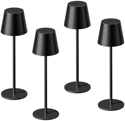 Kakanuo Black Cordless Table Lamp Rechargeable, 4 Pack Set Battery Operated