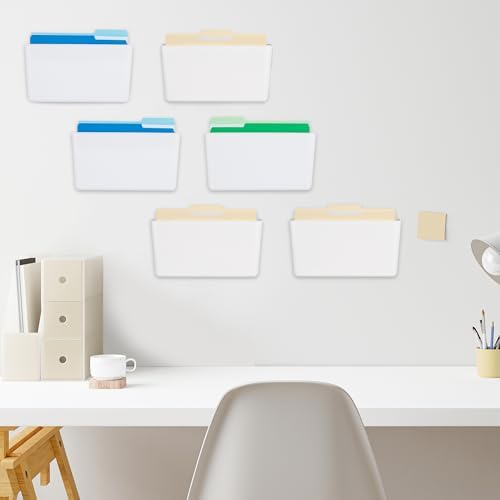 EASEPRES 6 Pack White Plastic Single Pocket Hanging File Organizer, Wall Mount Paper Mails Magazines Holder, Mounted Folder Bins for Office School and Home, 12.99x4.13x7.48 inches