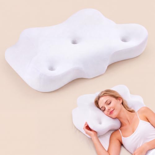 Sweetcrispy Cervical Neck Pillow for Neck Pain Relief, Ergonomic Contour Memory Foam Pillow for Side Back & Stomach Sleepers with Cooling Breathable Cover
