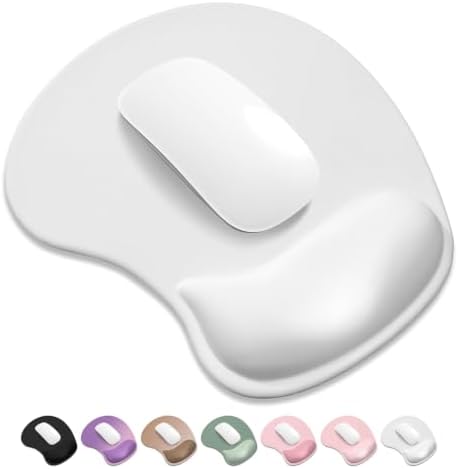 ITNRSIIET Ergonomic Mouse Pad, Cushioned Gel Wrist Rest, Non-Slip Base, Smooth Surface, Cute Multi-Color, 9.5 x 8.2 in, White