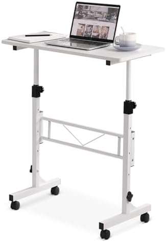 Amztabler Small Standing Desk Adjustable Height, Mobile Stand Up Desk with Wheels, 32 Inch Portable Rolling Desks Conference Room Tables for Walking Pad Treadmill White