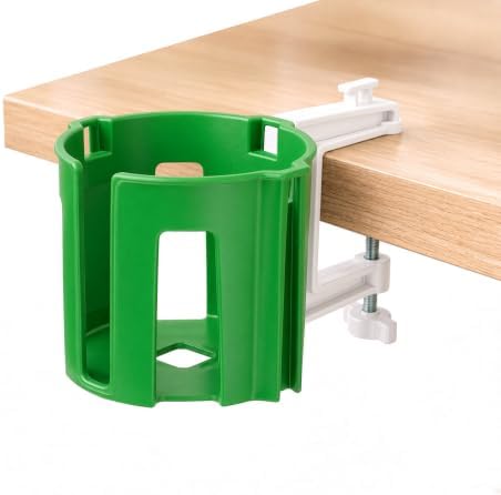 Original Large Desk Cup Holder Clamp, Heavy Duty Plastic Drink Holder Green