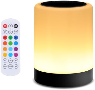 OORUN Touch Bedside Table Lamp,13 RGB Colors & 5 Brightness, USB Rechargeable Desk Lamp, Remote Control Dimmable Light with RGB Color Changing,Portable Lamp for Baby (Black)