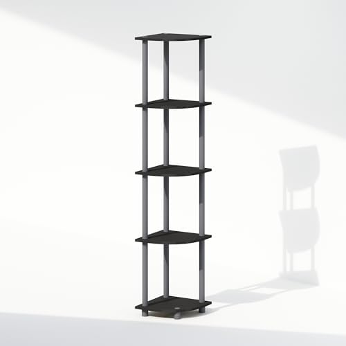 Furinno Turn-N-Tube Storage Shelves, 5-Tier Book Shelf, Corner Shelf, Toolless Open Shelves, for Organization and Storage, Living Room, Home Office, Hallway, Bedroom, Black