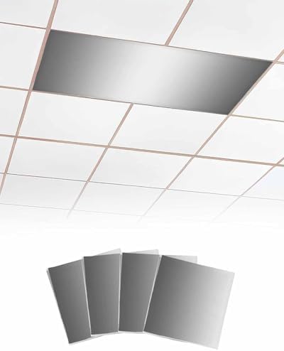 Grey Minimalist Geometric Gradual Solid White Magnetic Fluorescent Light Covers for Ceiling Lights 2 x 4 Feet, Office Classroom Kitchen Drop Ceiling Light Covers Lighting Filters Shade Panel 4 Packs