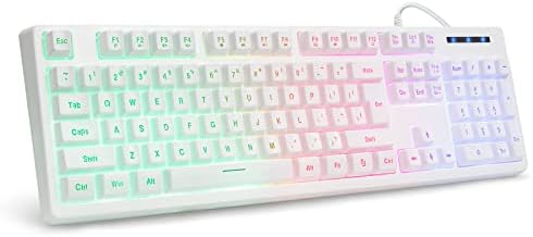 HUO JI White Gaming Keyboard USB Wired with Rainbow LED Backlit