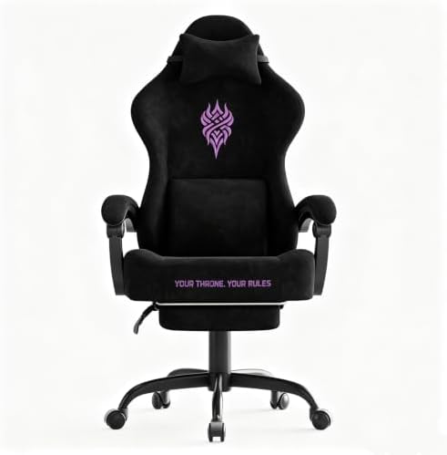 Soontrans Black Velvet Fabric Gaming Chairs with Footrest, Ergonomic Comfortable Video Gamer Chair, Reclining Office Computer Desk Game Chairs with Massage Lumbar Cushion,Headrest for Adult