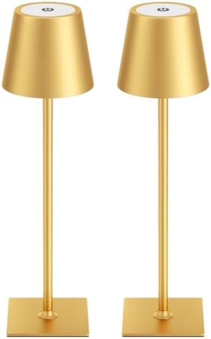 Kakanuo Gold Cordless Rechargeable Table Lamp 5000mAh Battery Operated Lamps, 3 Colors Stepless Dimming Touch Lamp for Living Room, Kitchen Counter, Dining, Outdoor Patio, 2 Pack