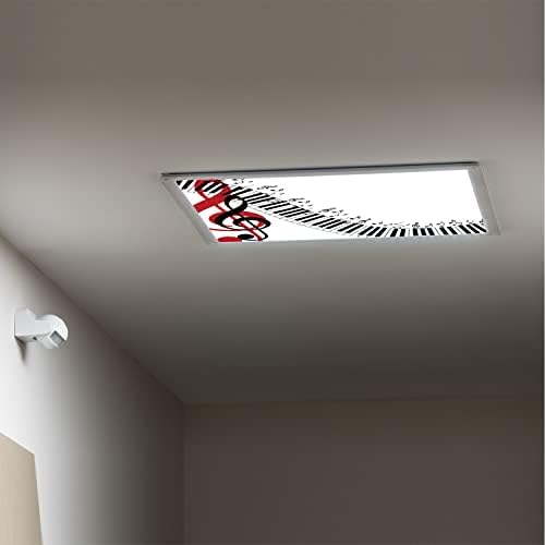 Fluorescent Light Cover Decorative Ceiling Light Filters,Music Pattern,for Classroom Office Hospitals Home Ceiling Decorative,2ft x 4ft,White Charcoal Grey and