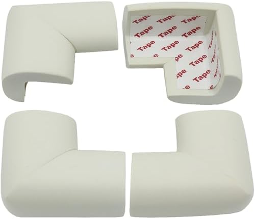 4 Pack Soft Foam Baby Proofing Corner Guards & Edge Protectors, Pre-Taped Table Corner Protector, Children Safety Furniture Desk Bumper, Cushion for Sharp Corners, L Type,White