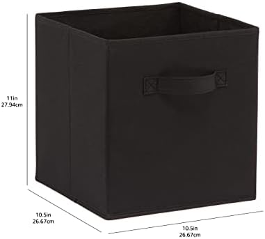 Amazon Basics Collapsible Fabric Storage Bins Organizer with Handles, Sturdy, Foldable, 10.5" x 10.5" x 11", Black, 6-Pack