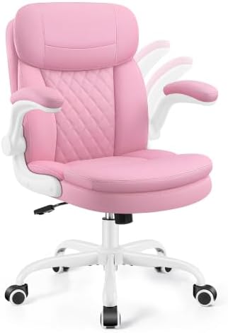 Leather Office Chair, Pink Computer Desk Chair with Dual Back Support