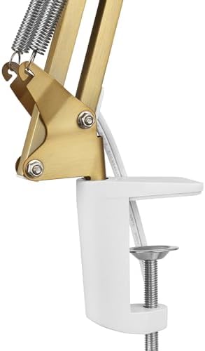 Globe Electric 62000010 32" Multi-Joint Desk Lamp with Metal Clamp,Matte Brass,White Accents,On/Off Rotary Switch on Shade,Partially Adjustable Swing Arm,Home Décor,Office Accessory, Clamp (Pack of 6)