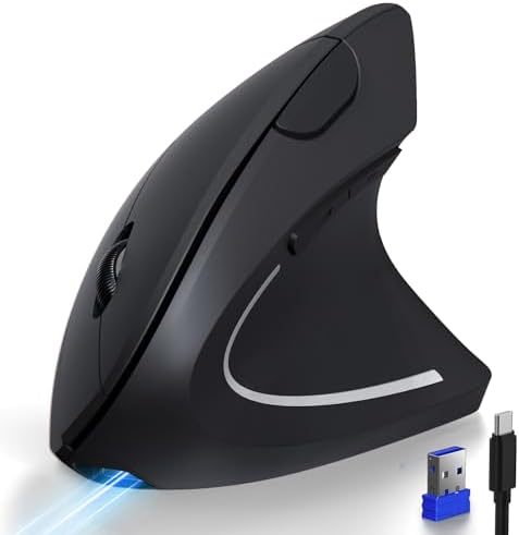 TECKNET Ergonomic Mouse with Jiggler, Bluetooth Wireless Vertical Mouse, 4800DPI Rechargeable Carpal Tunnel Mouse, Undetectable Random Movement Keeps Computers Awake for PC, Laptop, Mackbook