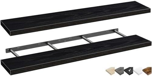 QEEIG Extra Long Floating Shelves for Wall (Black, Set of 2, 55.1")