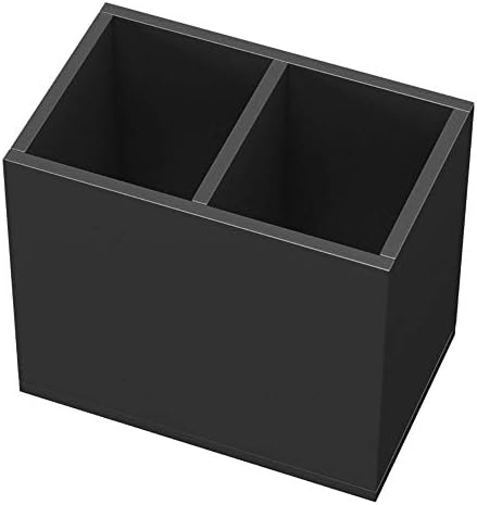 NIUBEE Black Pen Holder 2 Compartments, Acrylic Desk Pencil Organizer Cup