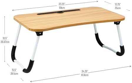 Mind Reader Lap Desk Laptop Stand with Folding Legs, Portable Bed Tray Table for Laptop, Breakfast, Reading, Crafts, MDF, Beige