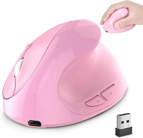 Wireless Mouse Pink Ergonomic Bluetooth & USB Dual Mode Mice,Rechargeable Vertical Silent Multi Device Ergo Carpal Tunnel Mice for Mac/PC/Laptop/Computer/Tablet/iPad/MacBook Air/Pro Women Mother Gift