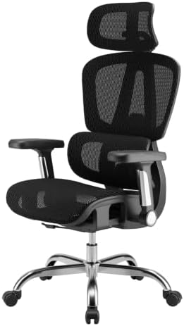 Mesh Office Chair, Ergonomic Office Chair, Home Office Desk Chairs with Headrest, 90-135° Tilt Lock and Breathable Backrest & Lumbar Support, 5D Armrest, Computer Chairs (Large Chair)