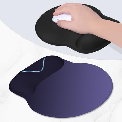 ITNRSIIET Ergonomic Mouse Pad with Wider Memory Foam Wrist Rest +17%, Curved Cushion Reduces Pressure 20%, Pain Relief, Non-Slip, Smooth, Cute Color Desk Accessory, 9.85 x 9 inch, Violet
