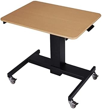 Rocelco 28" Height Adjustable Mobile School Standing Desk - Quick Sit Stand Up Home Computer Workstation - Gas Spring Assist Office Laptop Riser Cart - Wood Grain (R MSD-28)