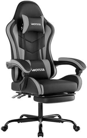 Ergonomic Gaming & Office Chair, Footrest, Racing Design Black/Grey