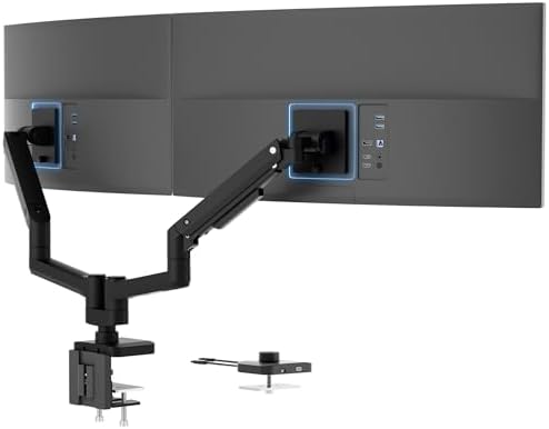 Mount-It! Proflex Series Heavy-Duty Dual Monitor Arm for 17–35” Screens, Gas Spring, Full Motion, USB-C & USB 3.0 Ports, VESA 75/100, Fits Ultrawide & Curved Displays, Clamp or Grommet Base