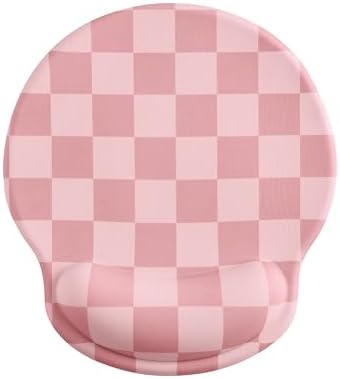 Ohocut Coral Pink Checkered Mouse Pad with Gel Wrist Rest, Wrist Support, Ergonomic Desk Accessories for Women, Office Laptop Gaming Decor, Cute Aesthetic Check Design