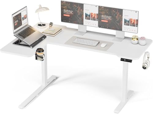 Acrolix L Shaped Electric Standing Desk,59x40 Reversible,White