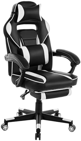 Big and Tall Office Chair, High Back Leather Gaming Chair with Footrest, Ergonomic Computer Chair w/Lumbar Support & Headrest, 360° Swivel Base & Height Adjustable Executive Chairs for Home/Offices